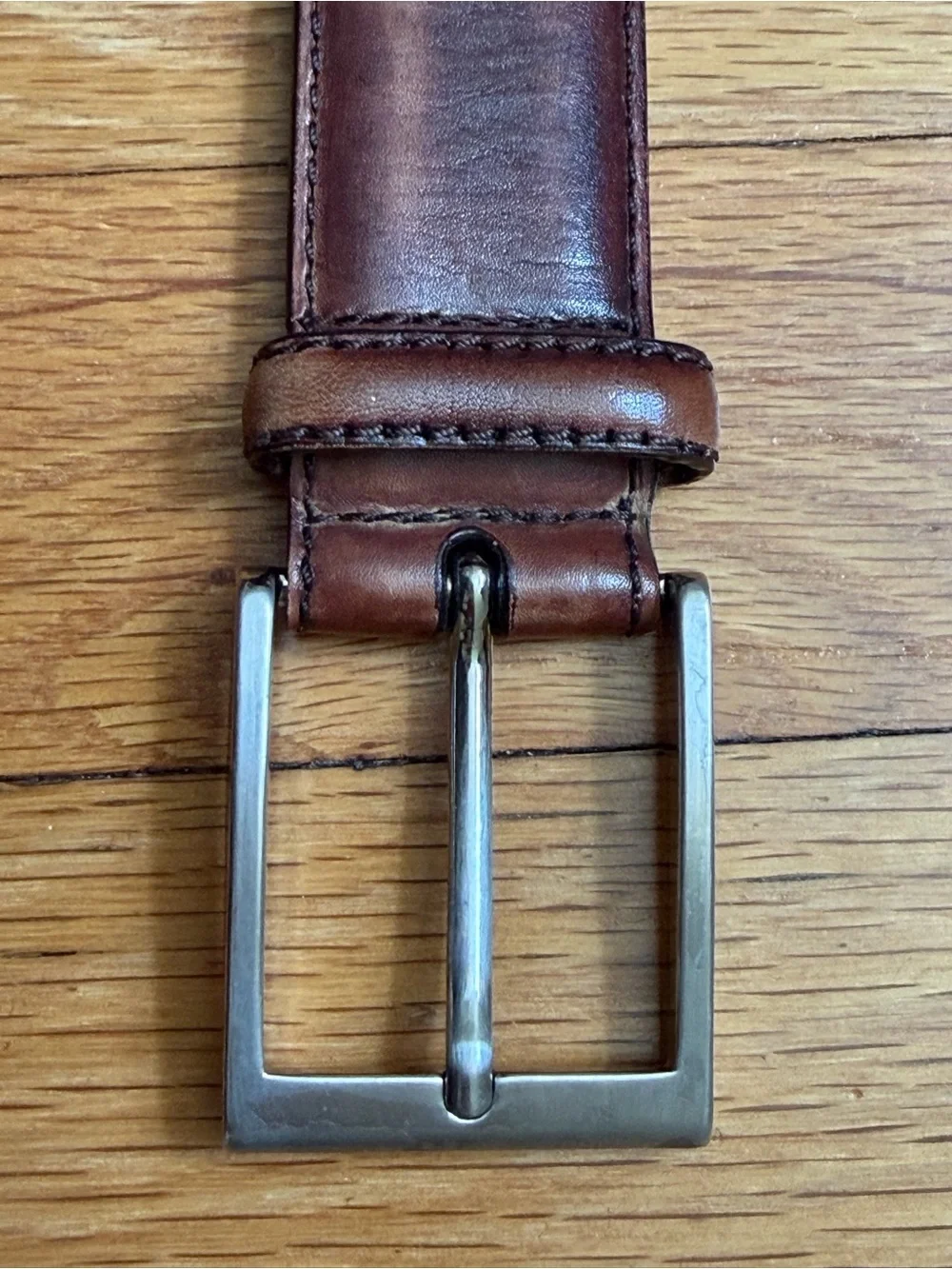 Magnanni Brown Leather Belt Silver Buckle Men’s Size 38